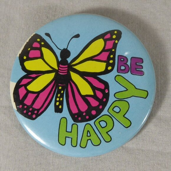 VTG Retro Hippie Pin Back Button Lot Flower Power Smile Be Happy Buzz Off Love - Picture 3 of 10